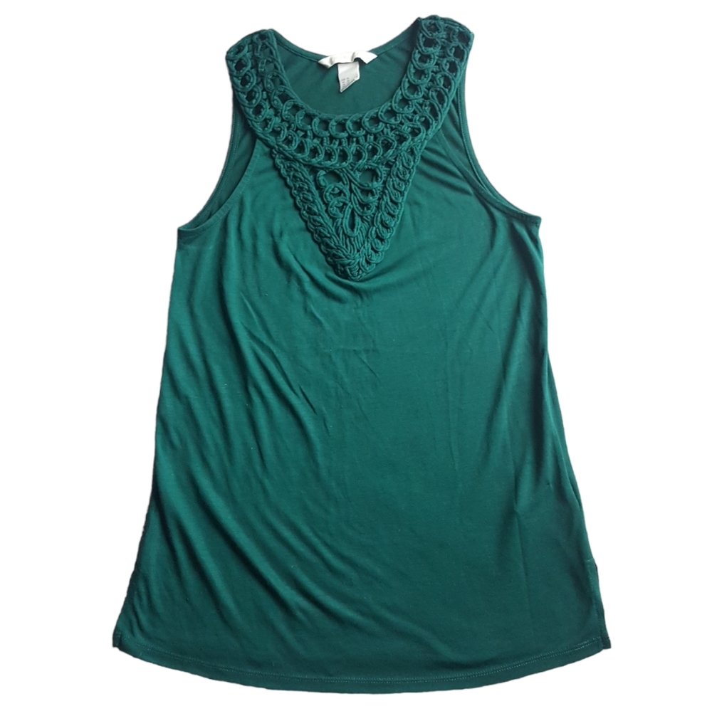 (2/$25) H&M Conscious crochet applique neckline forest green halter tank top